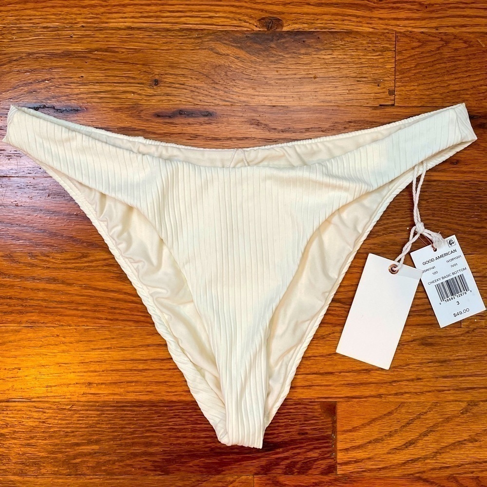 Good American Bikini‎ Bottom Cheeky Basic Bottom Stretch Ivory New 3 US Large